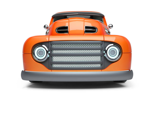 Beyaz arkaplanda 3D renging orange electro car front view - Fotoğraf, Görsel