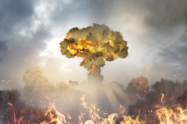 atomic explosion in a post-apocalyptic city 3D render - Photo, Image