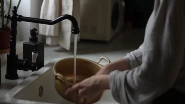 donna lava una padella nella sua cucina
 - Filmati, video