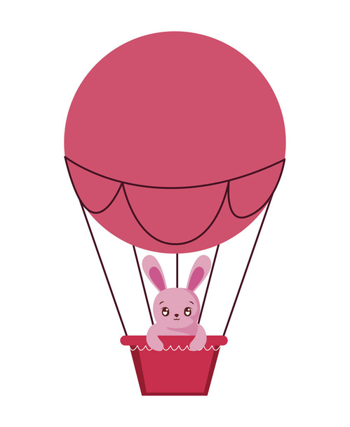 Cute rabbit cartoon inside hot air balloon vector design - Vector, Image