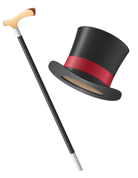 cylinder hat and walking stick vector illustration - Vector, afbeelding