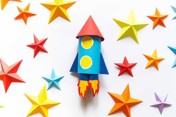 Paper diy rocket. Origami craft stars. - Fotó, kép