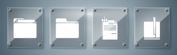 Set File document, File document and binder clip, Document folder and Document folder. Square glass panels. Vector - Vector, Image