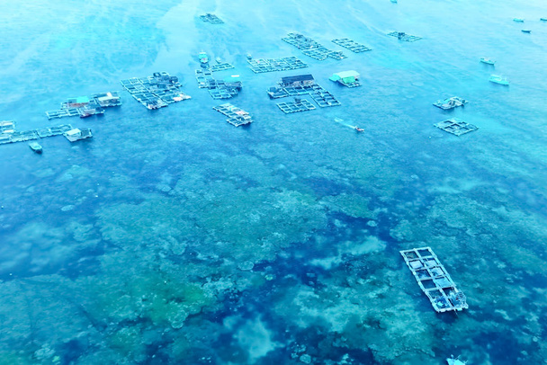Fish farm in coastal waters. Rectangular cages - Photo, Image