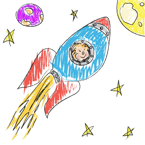 Spaceship Chalk doodle - Διάνυσμα, εικόνα