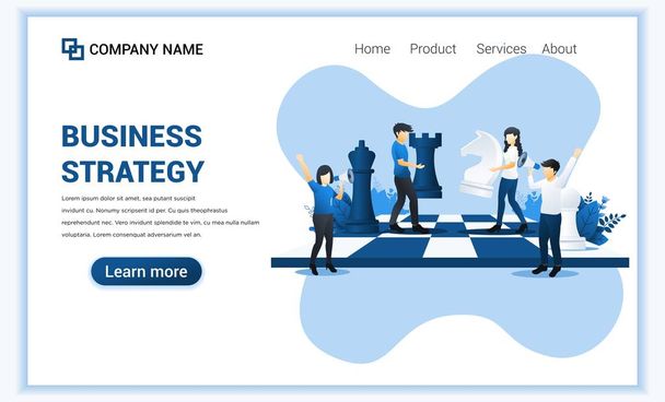 Business strategy concept with people moving chess pieces on chess board. Business metaphor, Leadership, Strategy, Business management. Flat vector illustration - Vector, Image