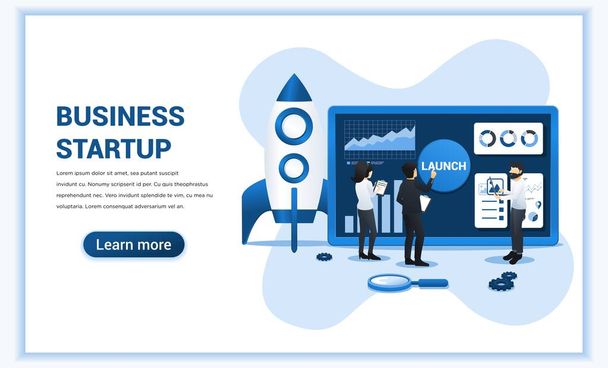Business start up concept with people working on the screen getting ready for a launch startup for business. Can use for web banner, infographics, landing page, web template. Vector illustration - Vector, Image