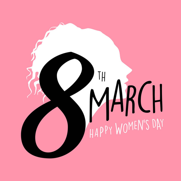 8 march, Happy Women's Day.  Beautiful girl face with celebration text quote. - Vector, Image