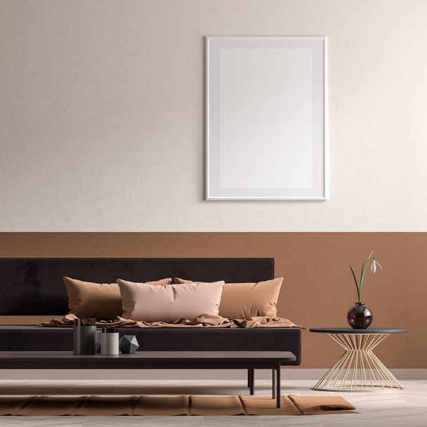 Mock up poster frame in Scandinavian style interior  - Photo, Image