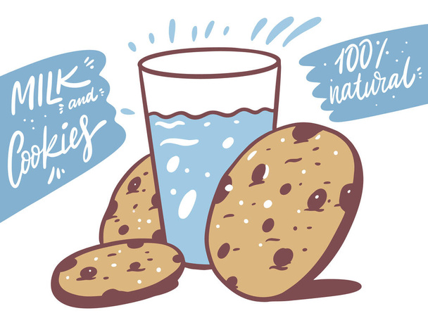 Milk cup and cookies with chocolate. Vector illustration. - Vector, Image