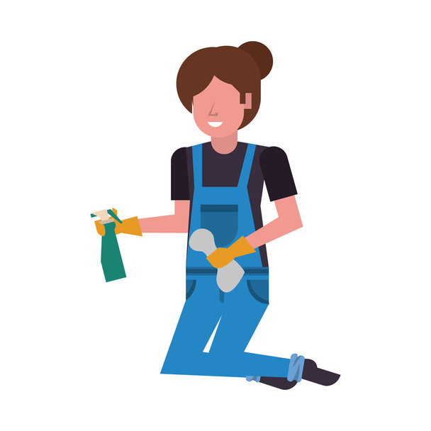 домогосподарка працівник жінка з пляшкою для бризок
 - Вектор, зображення