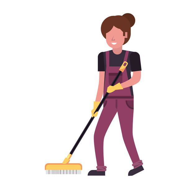 Hausangestellte mit Bürstenputzercharakter - Vektor, Bild