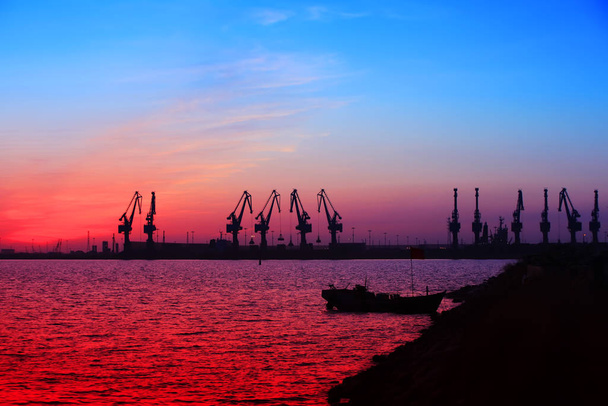 in the evening���Freight dock of container crane - Photo, Image