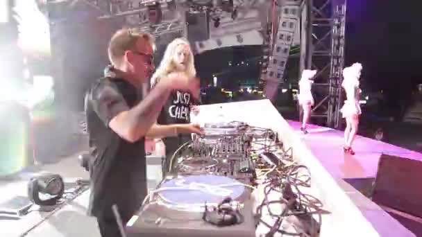DJ plays music at the party. Disco. Festival. Joy. - Video, Çekim
