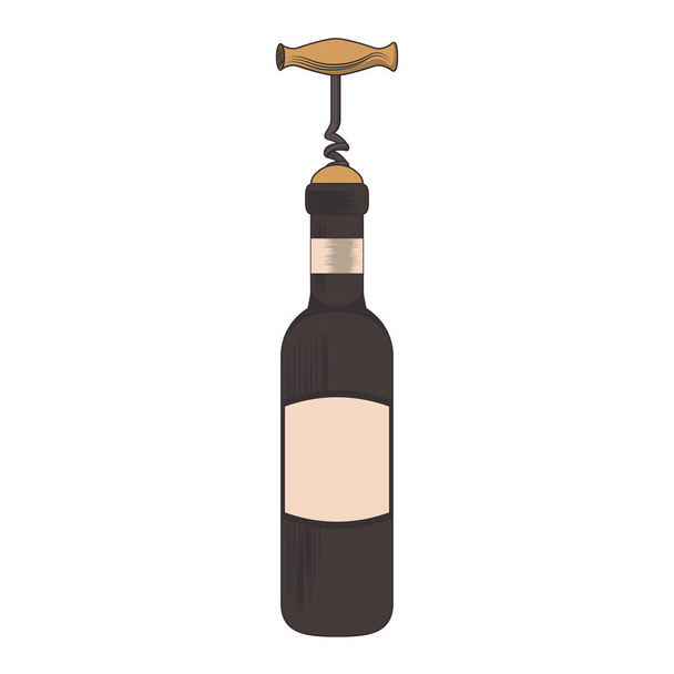 wijnfles en kurkentrekker - Vector, afbeelding