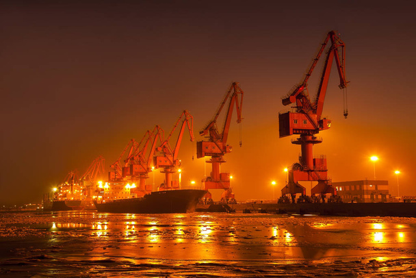 Cargo wharf crane at night - Photo, Image