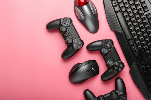 Modern gaming accessories on dark background Stock Photo by