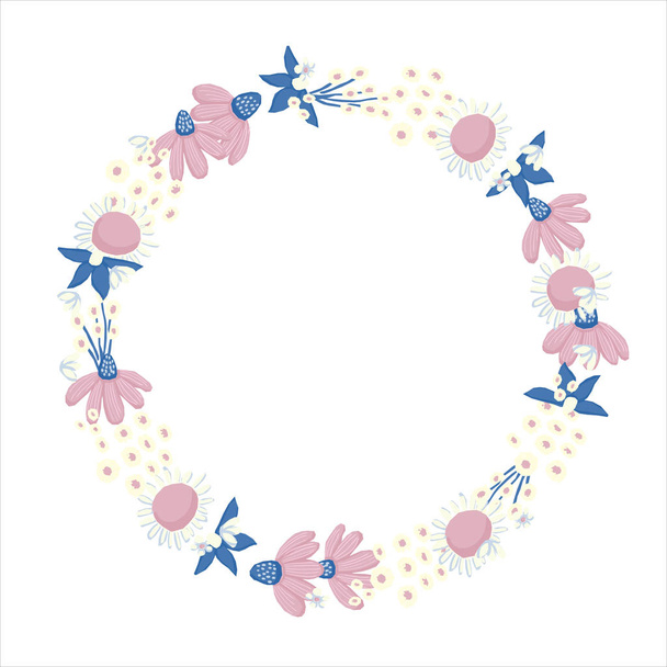 Vector floral wreath. Nature frame with flowers and leaves. - Vektor, obrázek