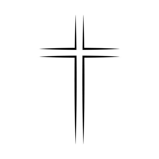 Szürke keresztény kereszt ikon. Egyszerű keresztény kereszt - Vektor, kép