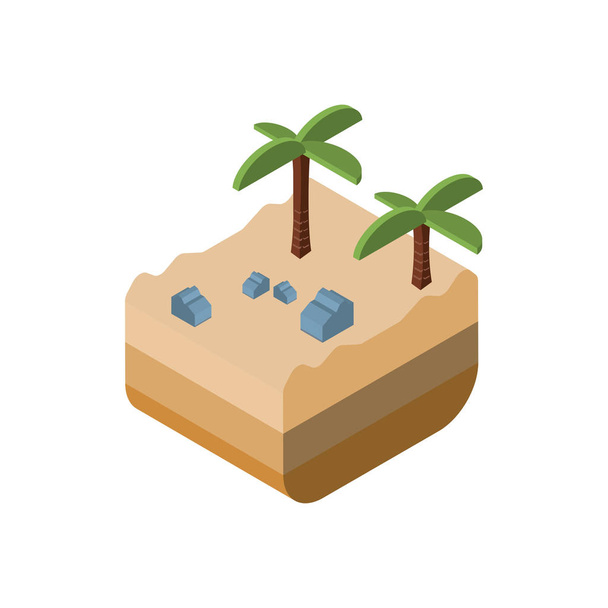Isolated isometric palm tree and stones vector design - Vector, Image