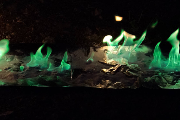 burning of copper-containing substances, the green flame, the bu - Photo, Image
