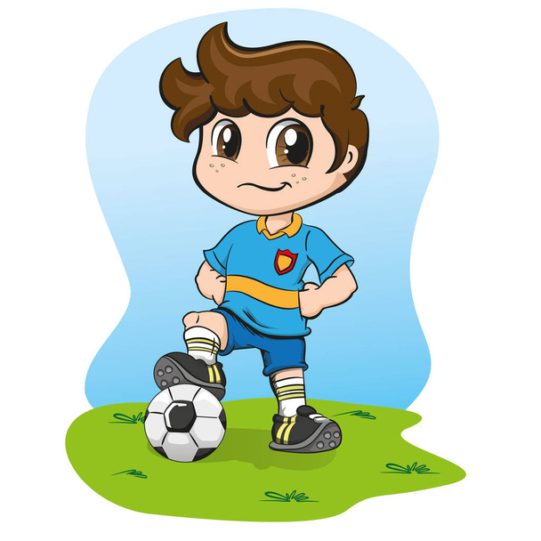 Illustration caucasian boy soccer player with uniform. Ideal for sports and institutional supplies - Vector, afbeelding