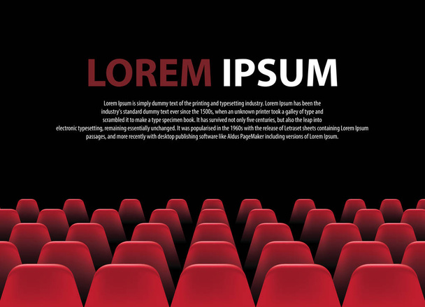 Cine estreno diseño de póster con pantalla blanca y filas de sillas rojas en la oscuridad
. - Vector, Imagen