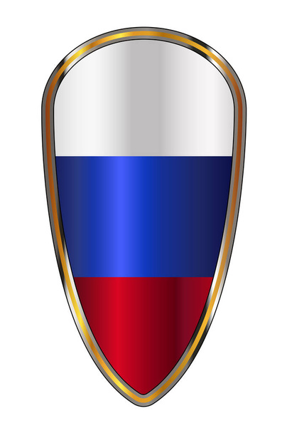 Bandera rusa moderna colocada sobre un escudo típico
 - Vector, Imagen