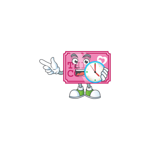 rajzfilm karakter stílus rózsaszín szerelem kupon, amelynek óra - Vektor, kép