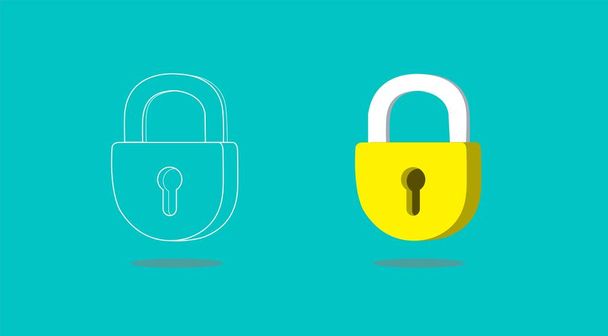 Lock icon vector flat design and line icon of lock. - Vector, Image