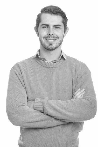Portrait de jeune homme barbu en noir et blanc
 - Photo, image