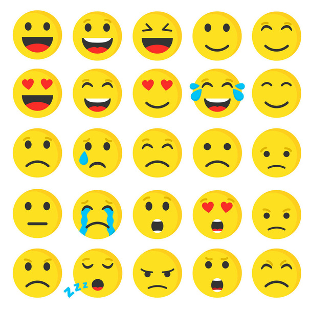 Set of cute smiley emoji flat icon, vector illustration. - Vector, Image