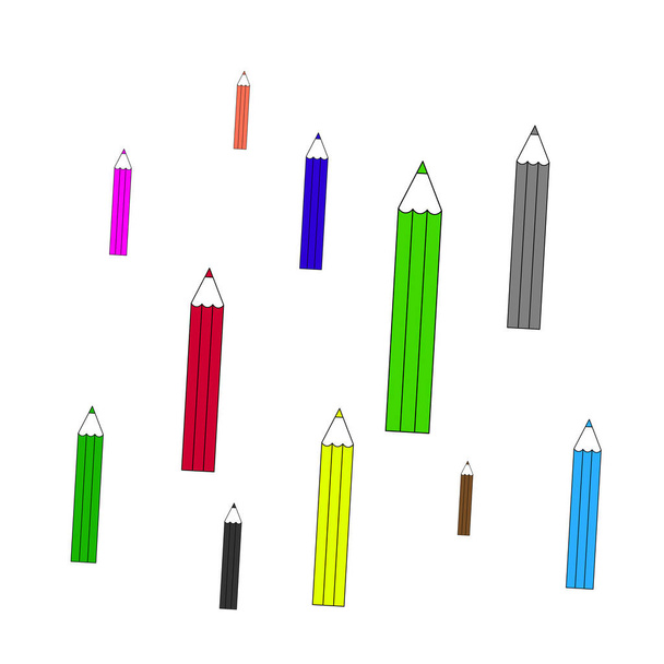 Saumaton kuvio värillisiä kyniä valkoisella pohjalla
 - Vektori, kuva