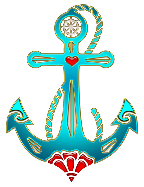 Anchor & Sacred Rose, Symbol Hope, Faith & Love Stock Illustration: - Fotoğraf, Görsel