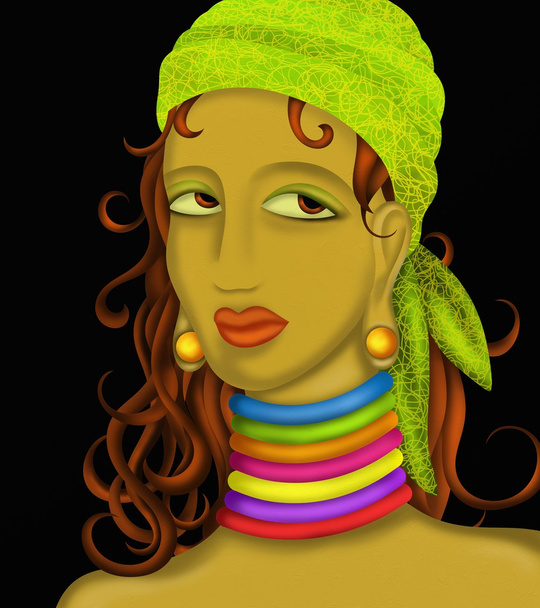 žena s zelený šátek - Fotografie, Obrázek