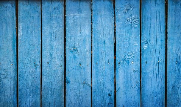 Old grunge background of weathered painted wooden planks. Horizontal, copy space. - Photo, Image
