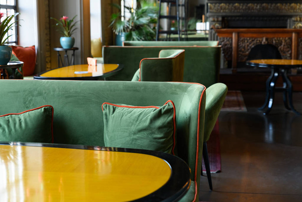Beautiful and elegant restaurant interior in green and blue - Fotoğraf, Görsel