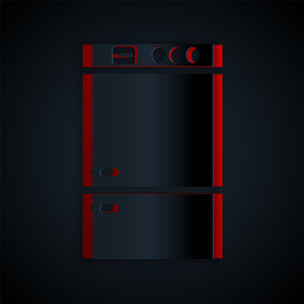 Kağıt kesiği Buzdolabı simgesi siyah arkaplanda izole edilmiş. Buzdolabı buzdolabı. Ev aletleri ve aletler. Kağıt sanatı tarzı. Vektör İllüstrasyonu - Vektör, Görsel