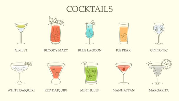 Serie di disegni di linea di cocktail diversi
 - Vettoriali, immagini