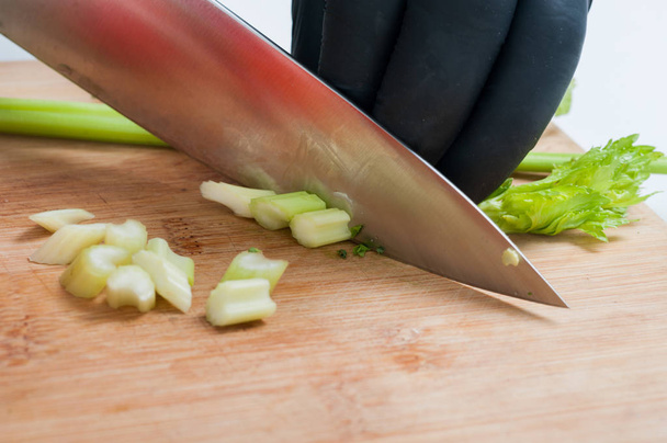 celery slices, soup set, vegetable slicing on board - Photo, Image