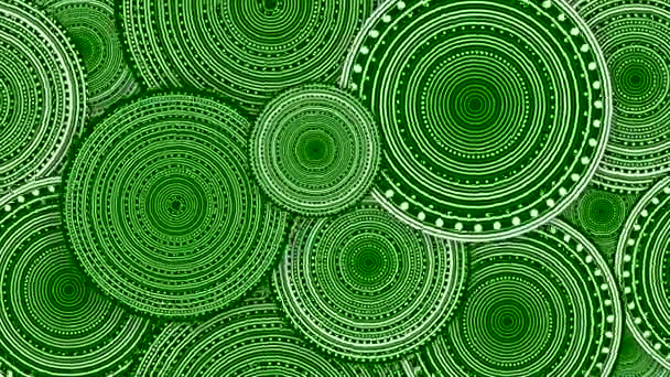 Zielone lub białe koła lub koła obracają się i tworzą iluzję optyczną. 4k wideo do tła lub wygaszacza ekranu w projekcie - Materiał filmowy, wideo
