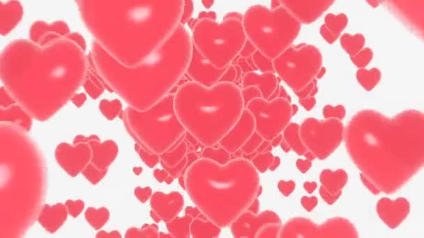 3d Endlosschleife Herz fliegt auf weißem Hintergrund. Liebessymbole für glückliche Frauen, Muttertag, Valentinstag, Geburtstagsgruß. - Filmmaterial, Video
