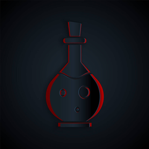 Paper cut Glass bottle with magic elixir icon isolated on black background. Computer game asset. Paper art style. Vector Illustration - Vector, Image
