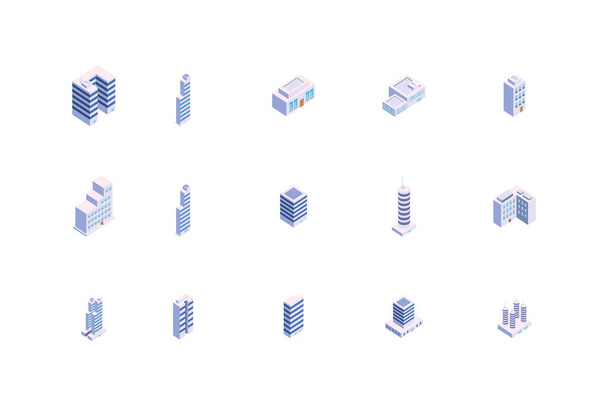 İzole edilmiş izometrik beyaz şehir binaları vektör tasarımını belirler - Vektör, Görsel