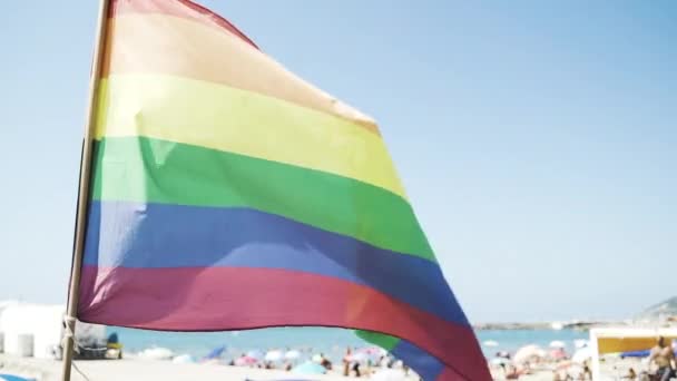 Tęczowa flaga - gej duma pływające Briskly w wiatr - Materiał filmowy, wideo