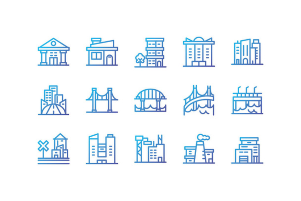 Μεμονωμένα κτίρια της πόλης εικονίδιο σύνολο διανυσματικό σχεδιασμό - Διάνυσμα, εικόνα