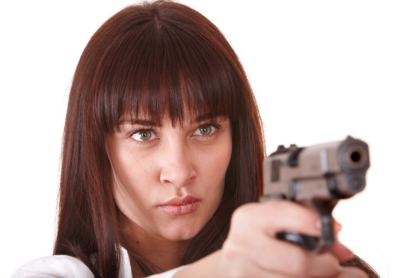 Beautiful young women with gun. - Foto, afbeelding