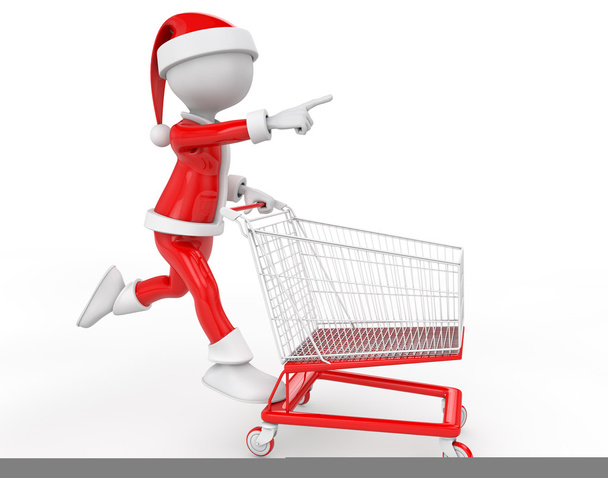 a little 3d santa with his shopping cart - Φωτογραφία, εικόνα