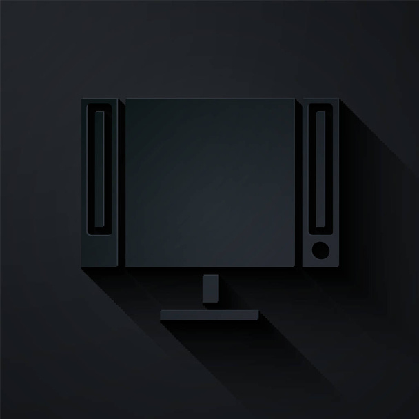 Paper cut Smart Tv icon isolated on black background. Television sign. Paper art style. Vector Illustration - ベクター画像