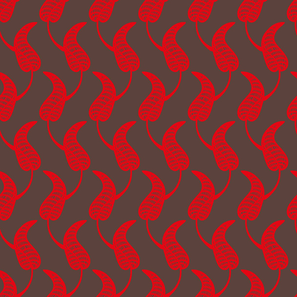 αδιάλειπτη διάνυσμα διακοσμητικό μοτίβο με κόκκινα φύλλα σε καφέ φόντο - Διάνυσμα, εικόνα